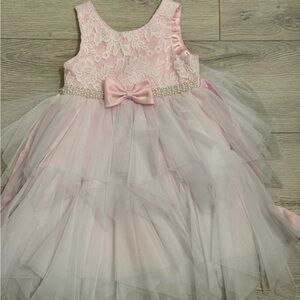 Elegant Pink and White Lace Kids Formal Dress